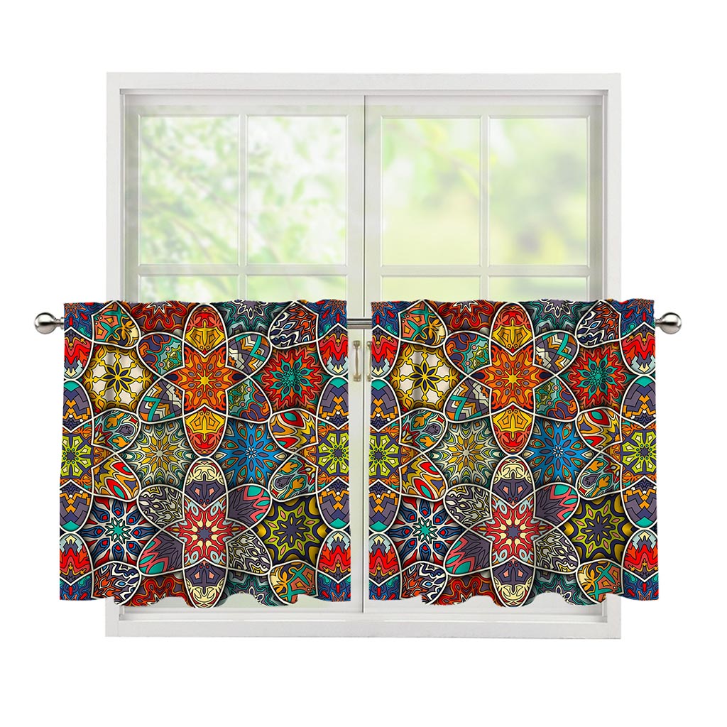 Mandala Star Bohemian Pattern Print Tier Curtains