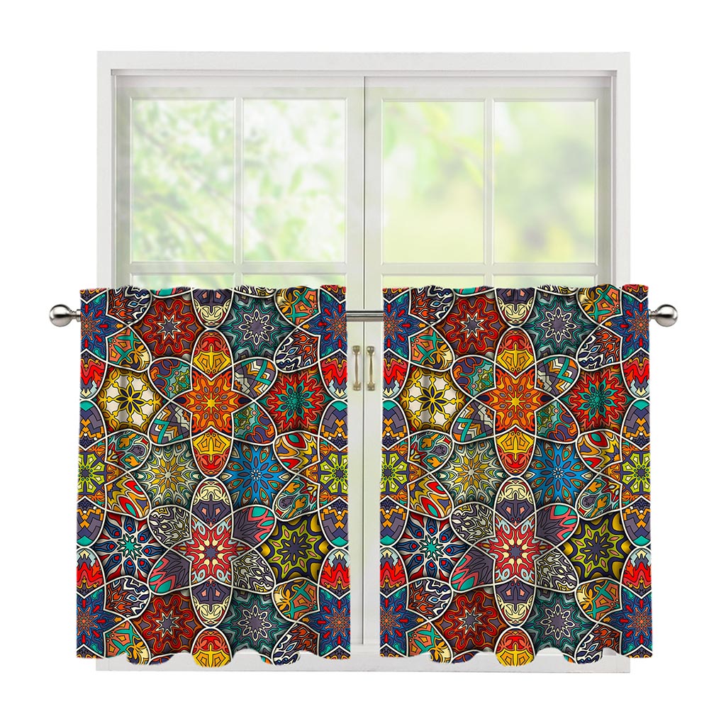 Mandala Star Bohemian Pattern Print Tier Curtains