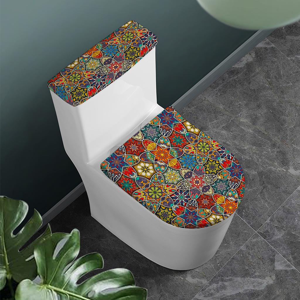 Mandala Star Bohemian Pattern Print Toilet Lid And Tank Cover Set