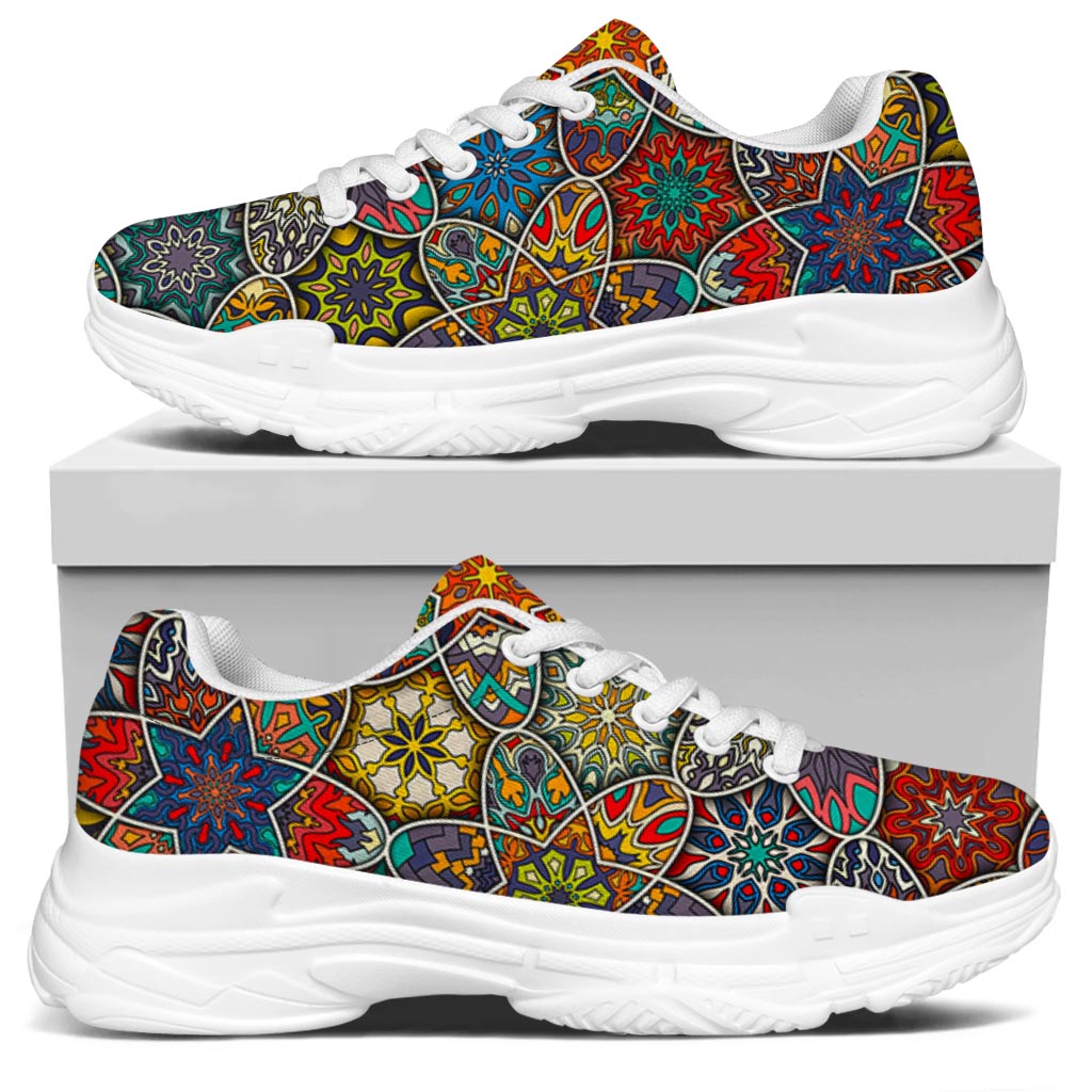Mandala Star Bohemian Pattern Print White Chunky Shoes