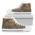 Mandala Star Bohemian Pattern Print White High Top Sneakers