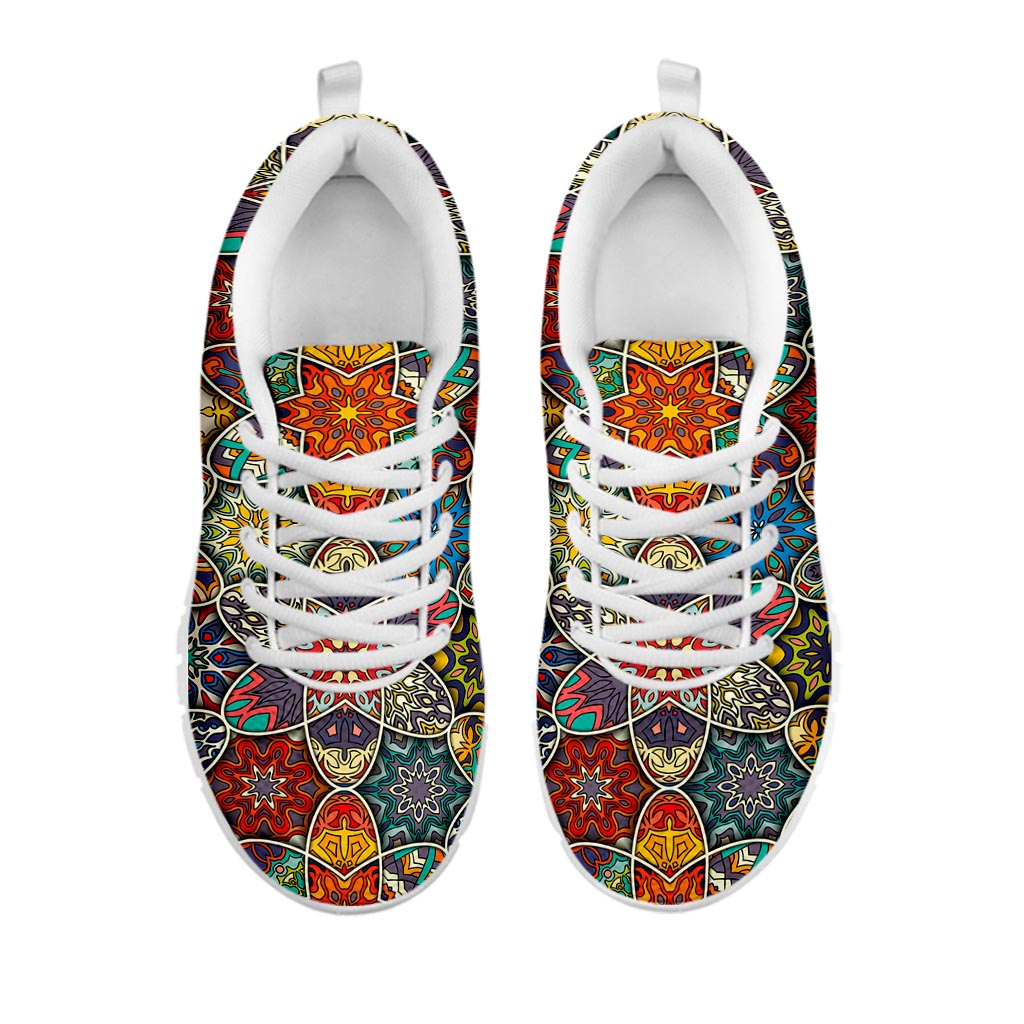Mandala Star Bohemian Pattern Print White Running Shoes