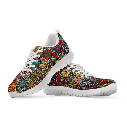 Mandala Star Bohemian Pattern Print White Running Shoes