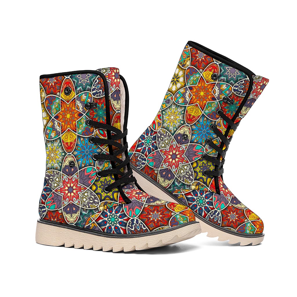 Mandala Star Bohemian Pattern Print Winter Boots