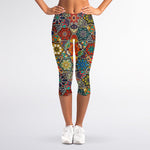 Mandala Star Bohemian Pattern Print Women's Capri Leggings