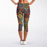 Mandala Star Bohemian Pattern Print Women's Capri Leggings