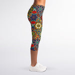 Mandala Star Bohemian Pattern Print Women's Capri Leggings