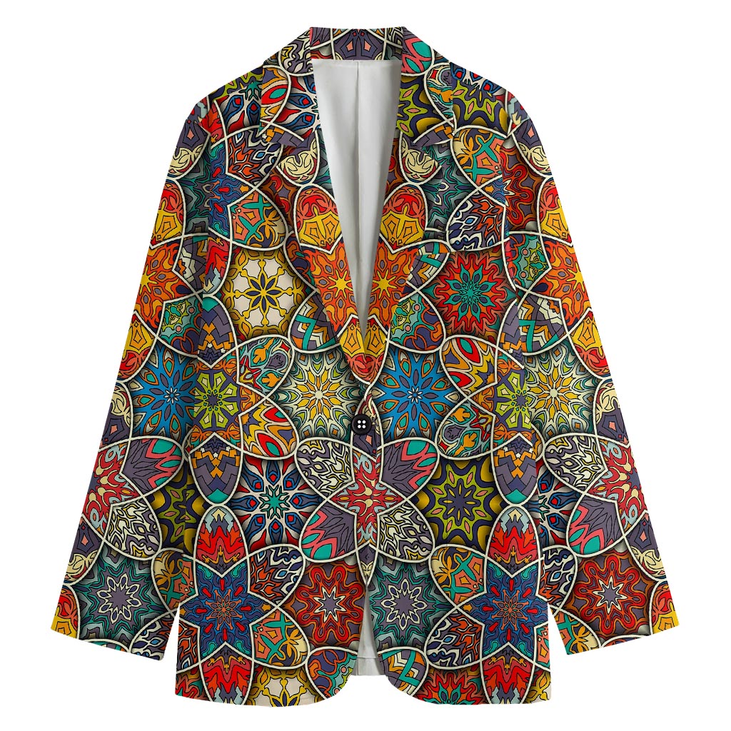 Mandala Star Bohemian Pattern Print Women's Cotton Blazer