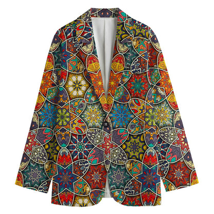 Mandala Star Bohemian Pattern Print Women's Cotton Blazer