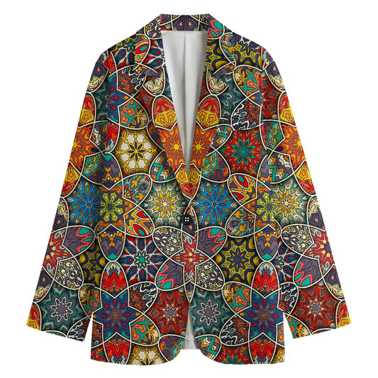 Mandala Star Bohemian Pattern Print Women's Cotton Blazer