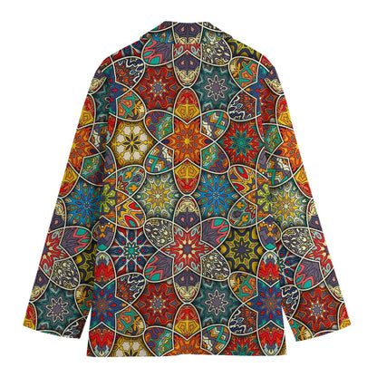 Mandala Star Bohemian Pattern Print Women's Cotton Blazer