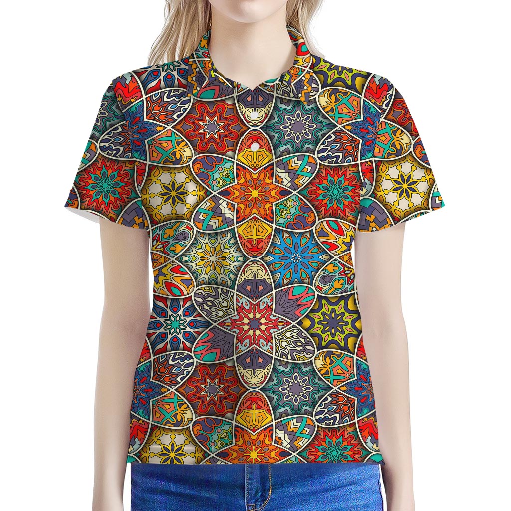 Mandala Star Bohemian Pattern Print Women's Polo Shirt
