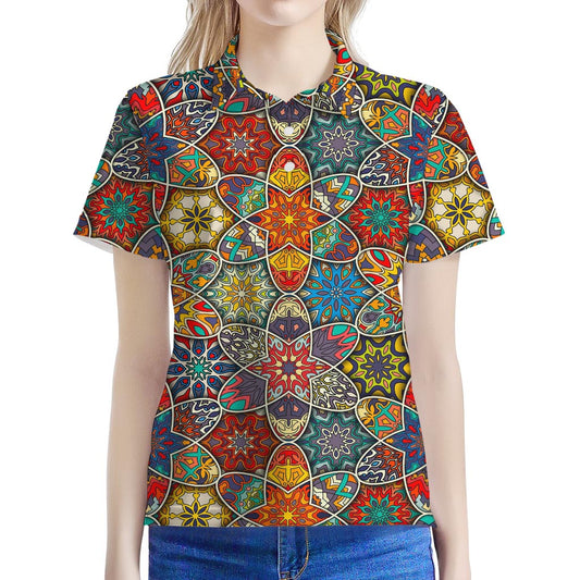 Mandala Star Bohemian Pattern Print Women's Polo Shirt