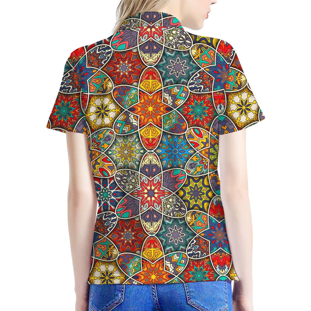 Mandala Star Bohemian Pattern Print Women's Polo Shirt