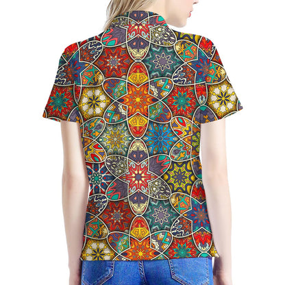 Mandala Star Bohemian Pattern Print Women's Polo Shirt