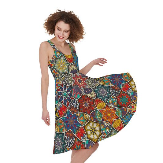 Mandala Star Bohemian Pattern Print Women's Sleeveless Dress