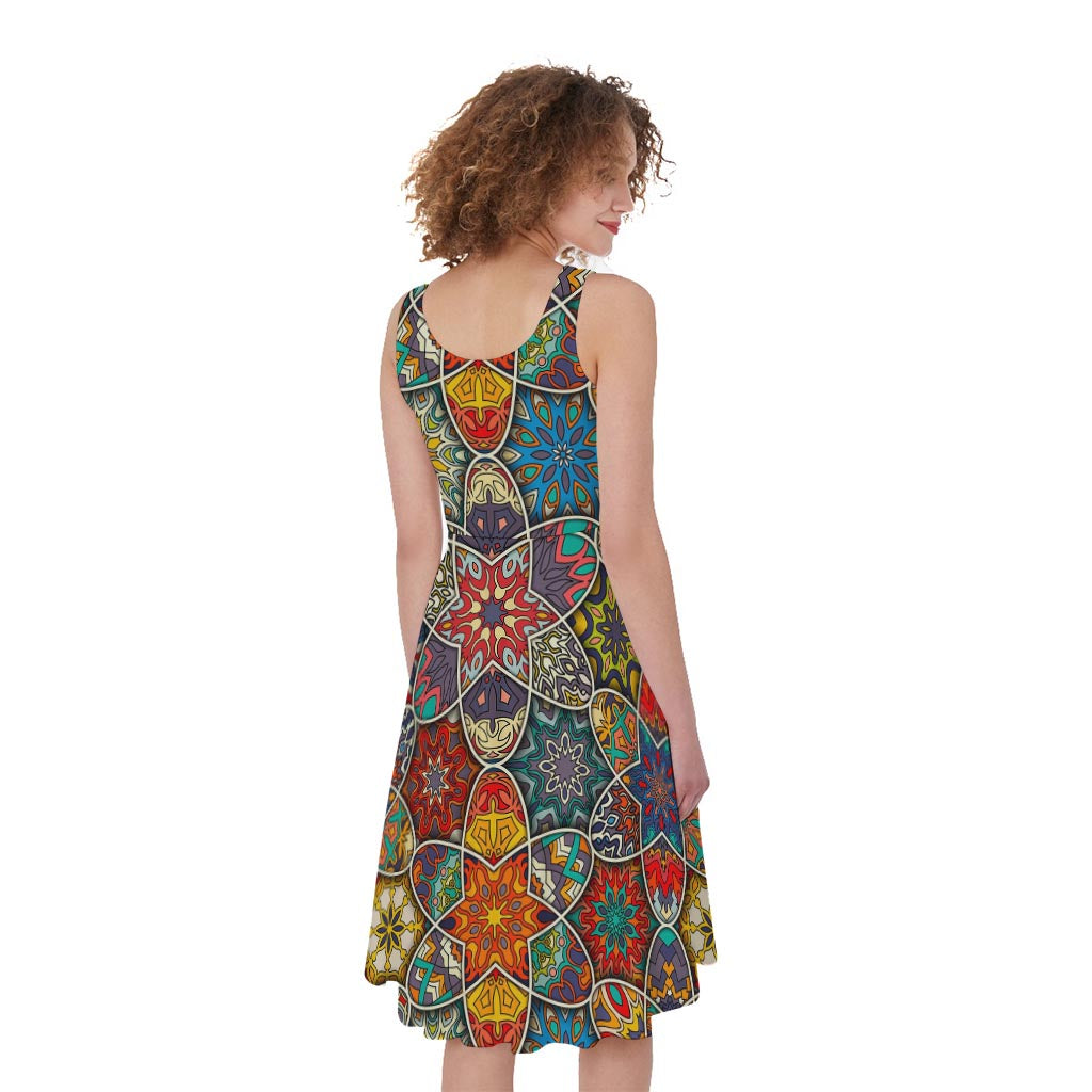 Mandala Star Bohemian Pattern Print Women's Sleeveless Dress