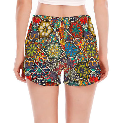 Mandala Star Bohemian Pattern Print Women's Split Running Shorts