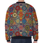 Mandala Star Bohemian Pattern Print Zip Sleeve Bomber Jacket