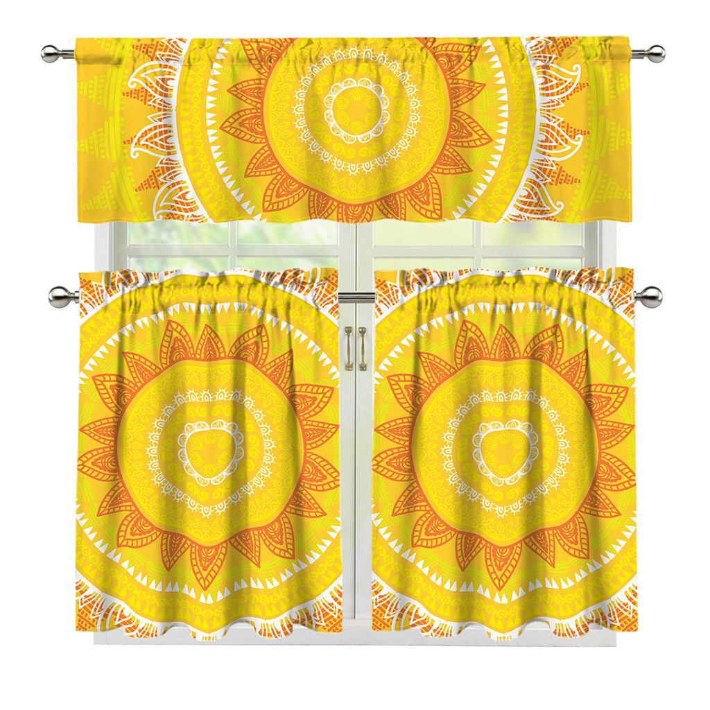 Mandala Sun Print 3 Piece Kitchen Curtains