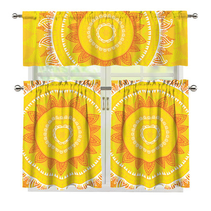 Mandala Sun Print 3 Piece Kitchen Curtains