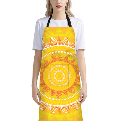 Mandala Sun Print Bib Apron With Pocket