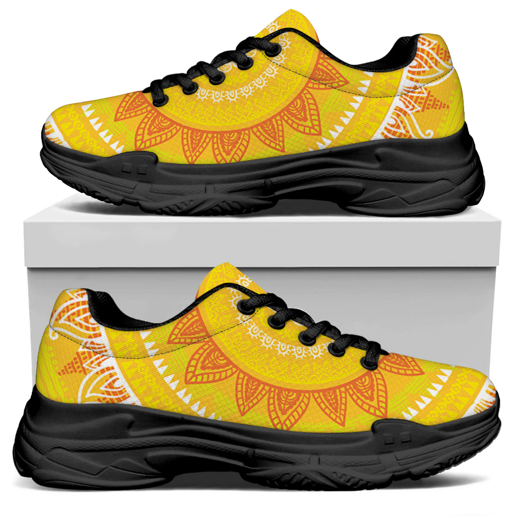 Mandala Sun Print Black Chunky Shoes