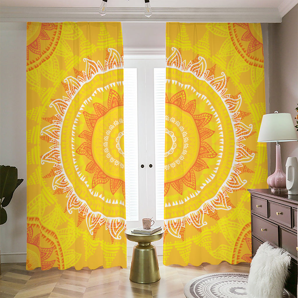 Mandala Sun Print Blackout Pencil Pleat Curtains