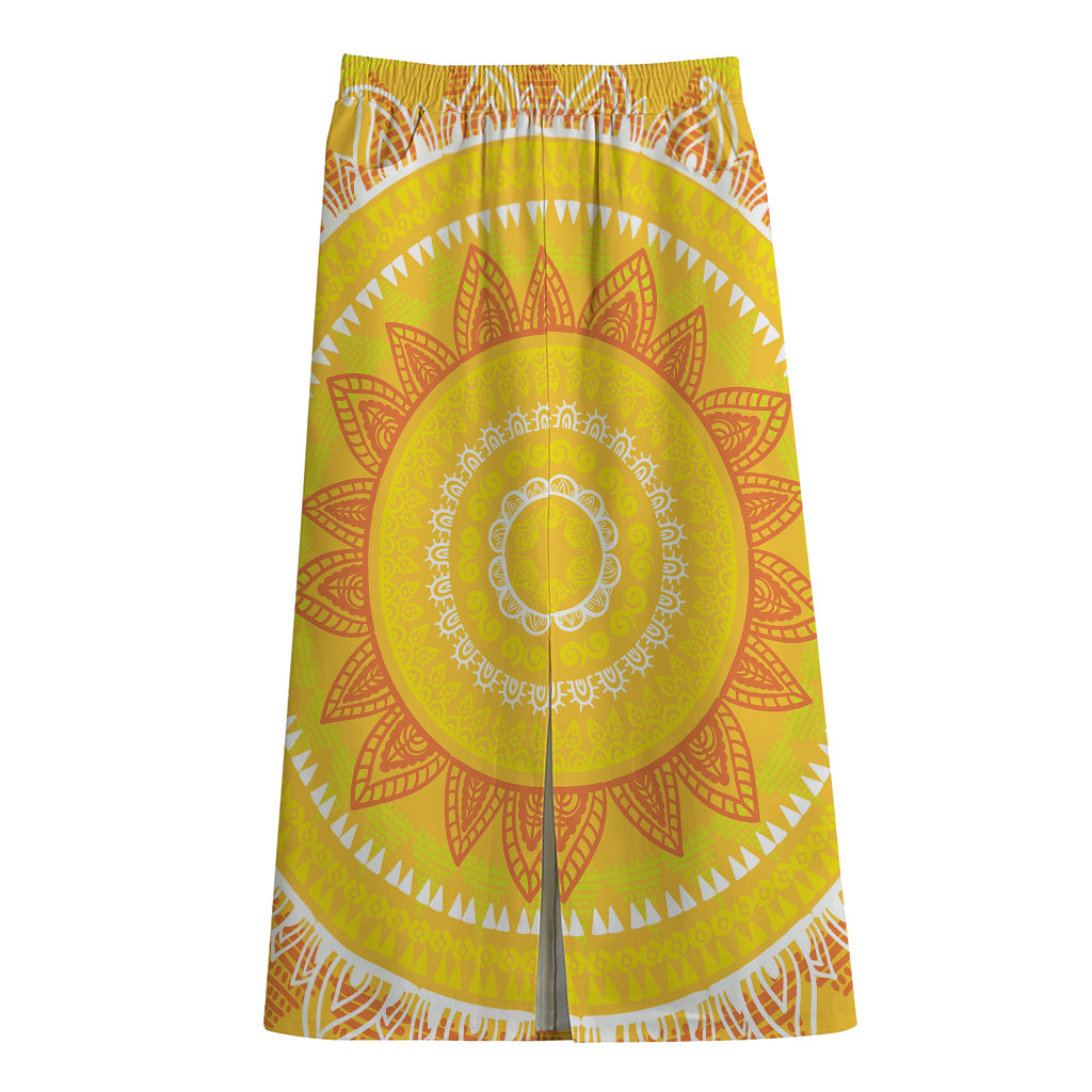 Mandala Sun Print Cotton Front Slit Maxi Skirt