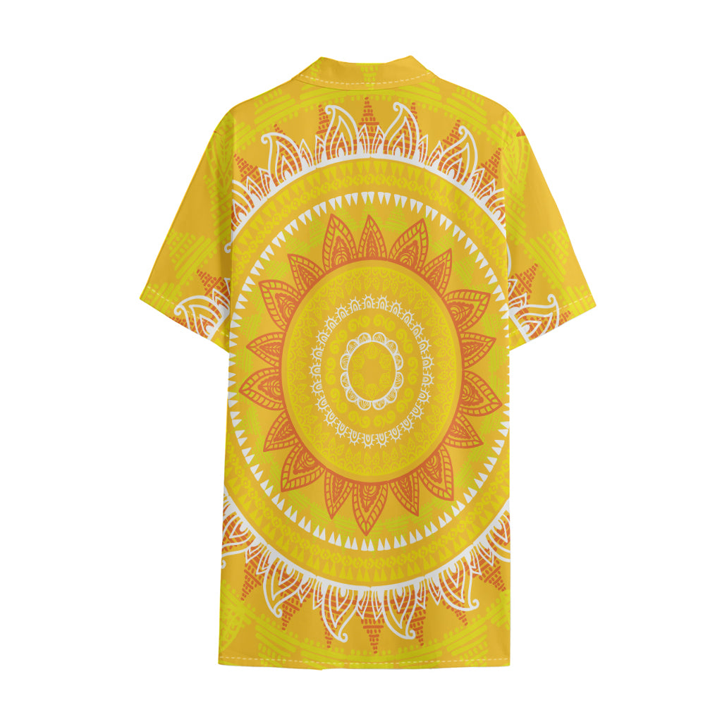 Mandala Sun Print Cotton Hawaiian Shirt