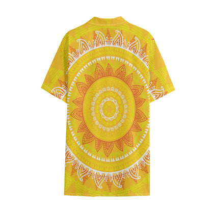 Mandala Sun Print Cotton Hawaiian Shirt