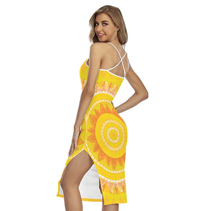Mandala Sun Print Cross Back Cami Dress