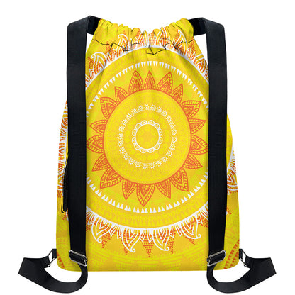 Mandala Sun Print Drawstring Backpack