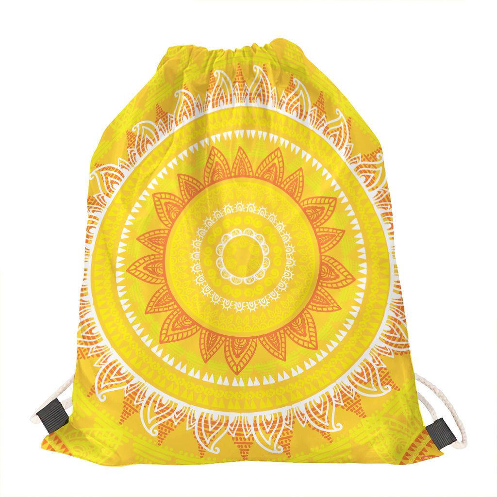 Mandala Sun Print Drawstring Bag