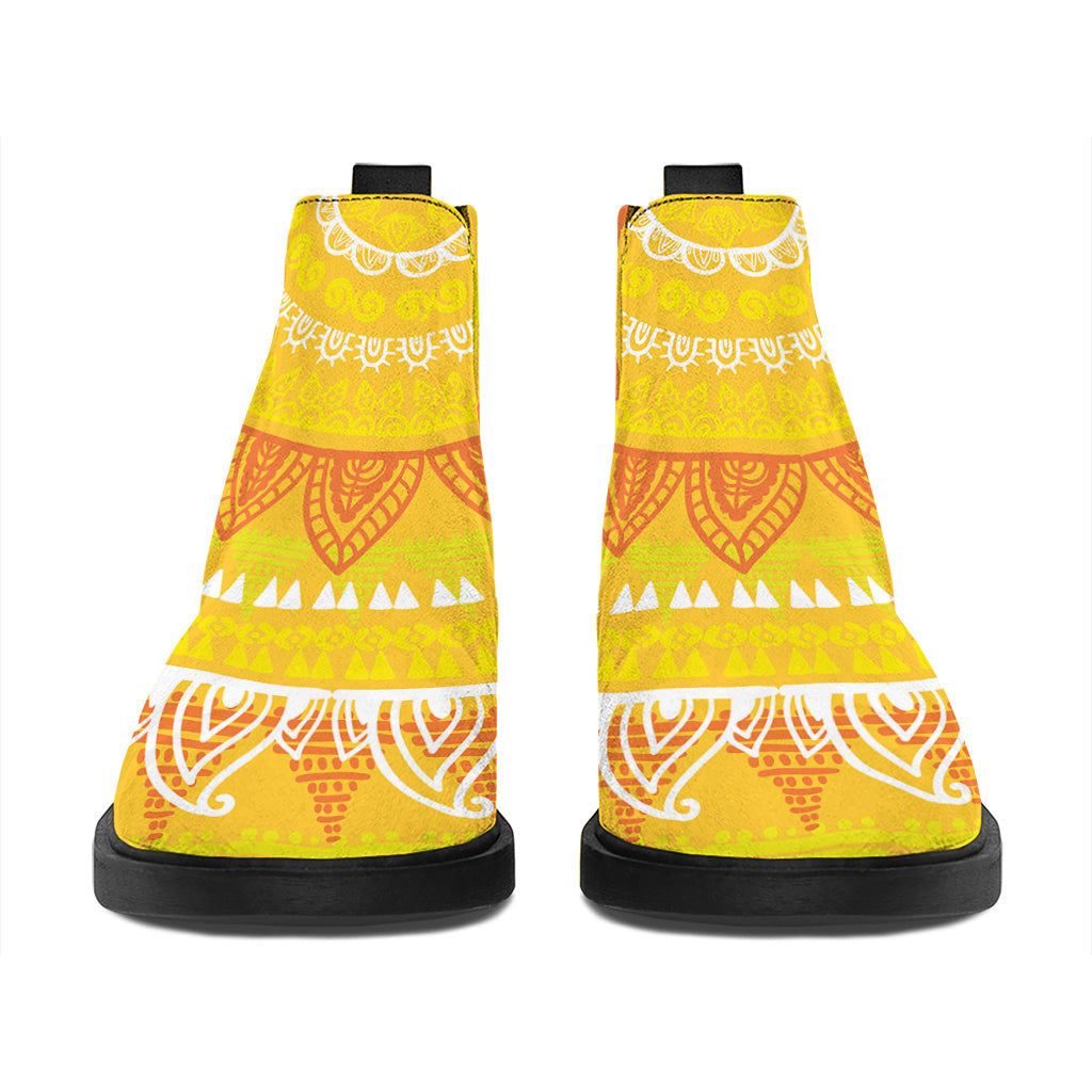 Mandala Sun Print Flat Ankle Boots