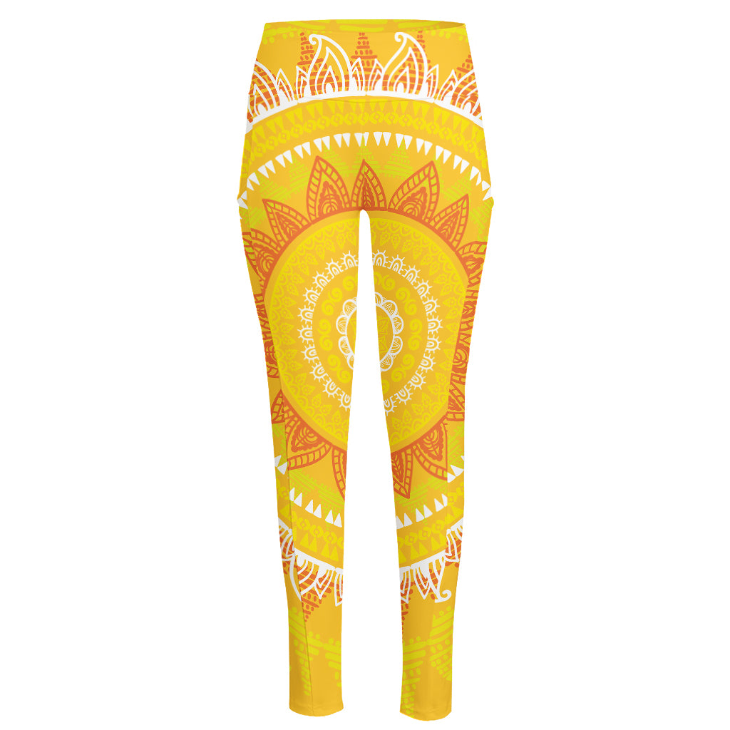Mandala Sun Print High-Waisted Pocket Leggings
