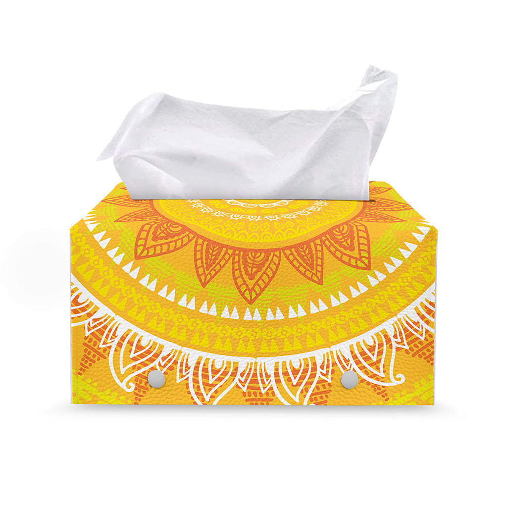 Mandala Sun Print Leather Tissue Box Cover