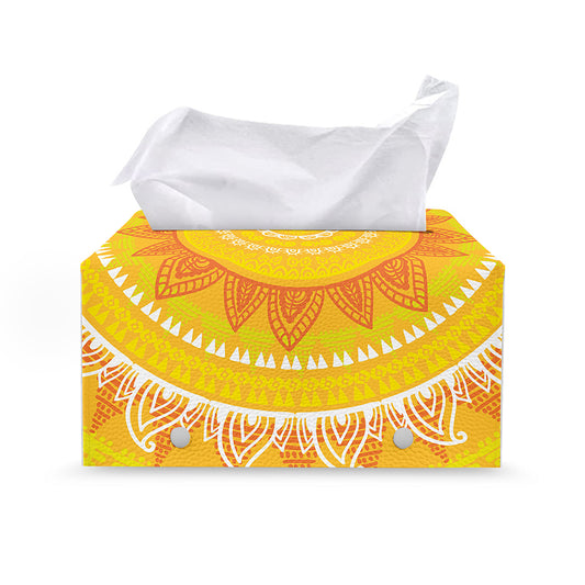 Mandala Sun Print Leather Tissue Box Cover