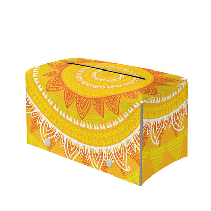 Mandala Sun Print Leather Tissue Box Cover
