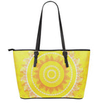 Mandala Sun Print Leather Tote Bag