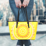 Mandala Sun Print Leather Tote Bag