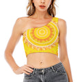 Mandala Sun Print One Shoulder Crop Top