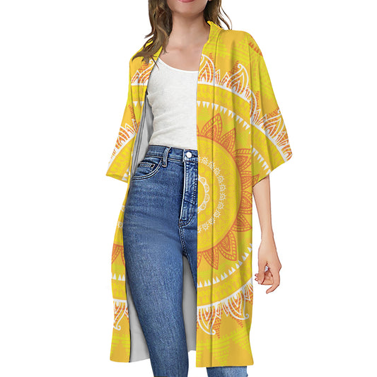 Mandala Sun Print Open Front Beach Cover Up