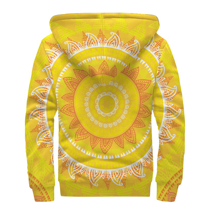 Mandala Sun Print Sherpa Lined Zip Up Hoodie