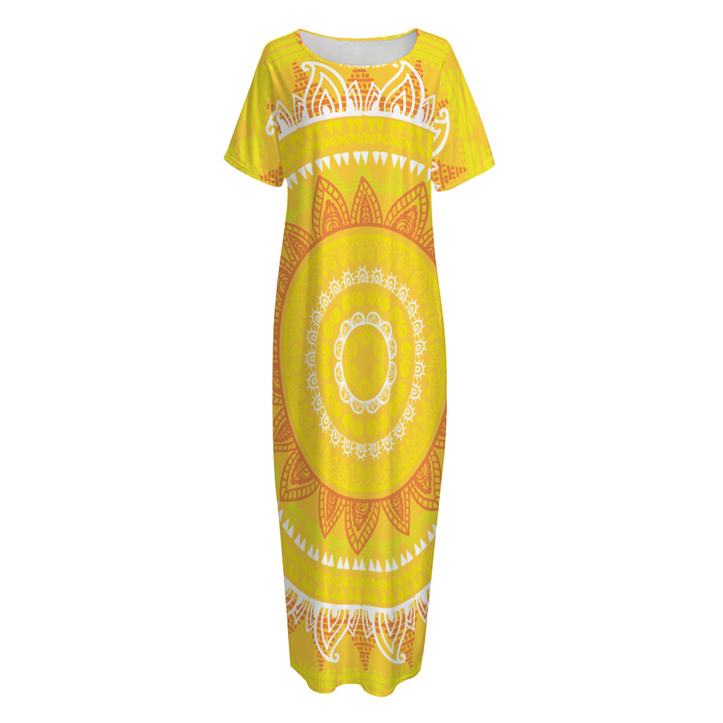 Mandala Sun Print Short Sleeve Long Nightdress