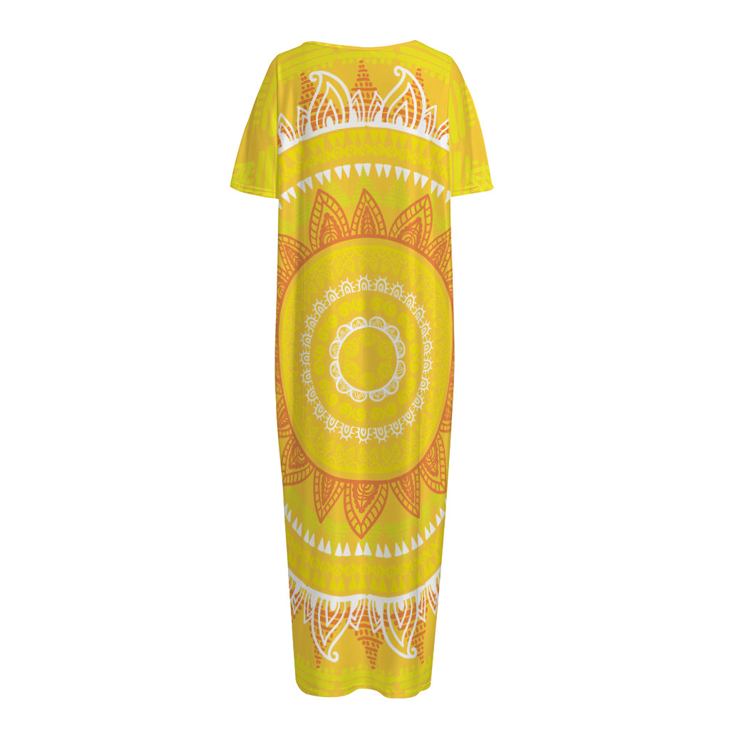 Mandala Sun Print Short Sleeve Long Nightdress