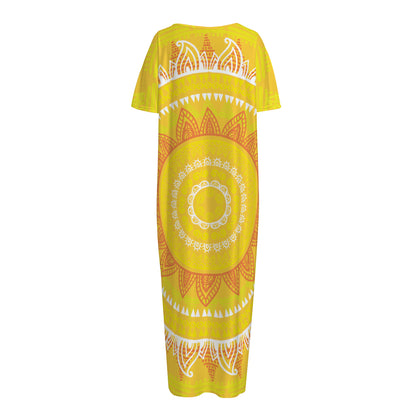 Mandala Sun Print Short Sleeve Long Nightdress