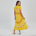 Mandala Sun Print Short Sleeve Maxi Dress
