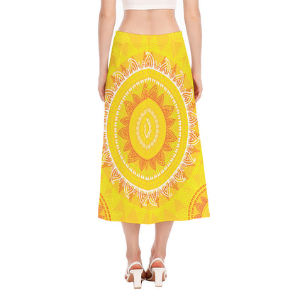 Mandala Sun Print Side Slit Midi Skirt