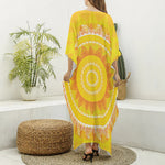 Mandala Sun Print Silk V-Neck Kaftan Dress